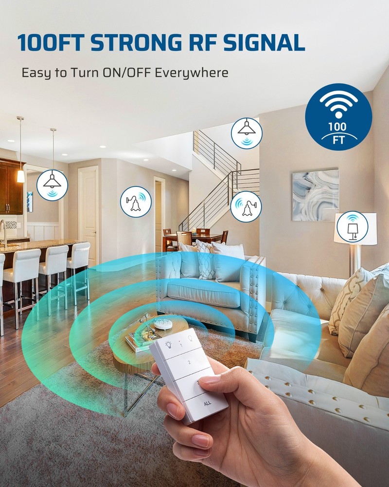 DEWENWILS Wireless Light Socket & Switch Kit, No Wiring, 100FT Range, ETL Listed