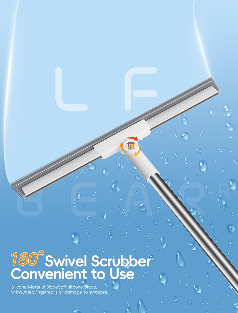 Floor Squeegee Broom with Long Handle, Heavy Duty Rubber Squeegee Kit with 2 Rep