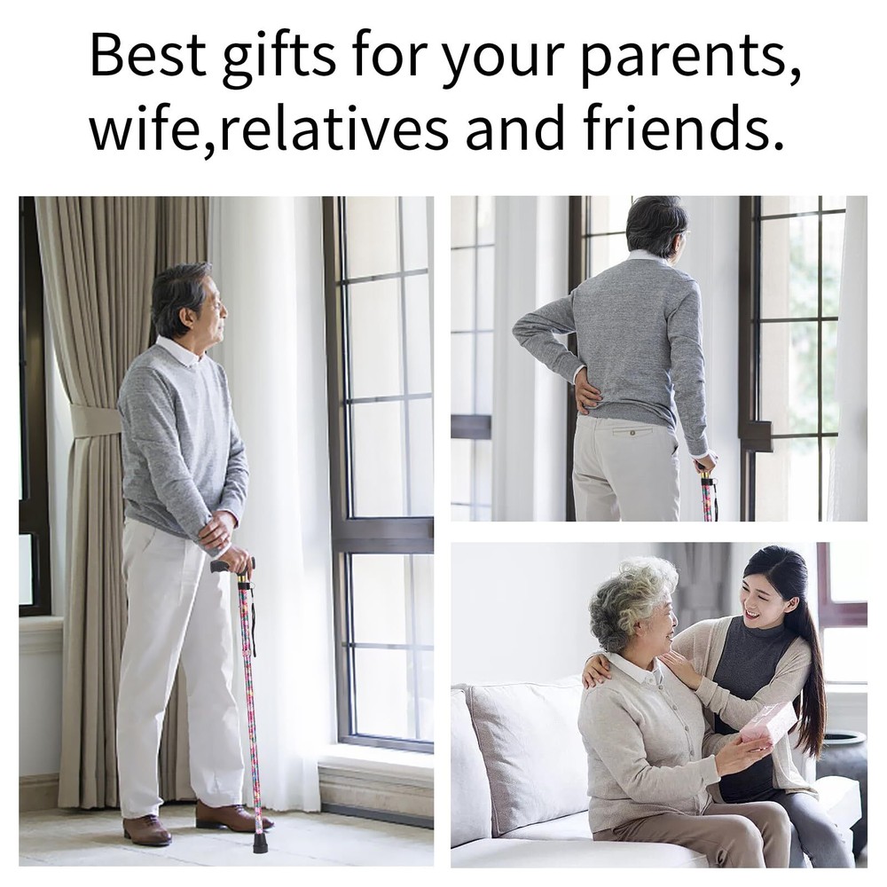 Folding Cane 5-Level Adjustable Height Walking Stick Lightweight Portable