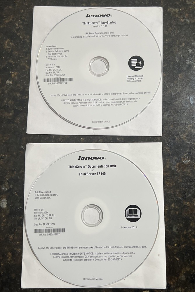 Lenovo ThinkServer TS140 Setup Discs - EasyStartup v3.8.1h & Documentation