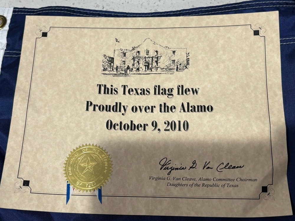 Authentic Texas Flag Flew Over Alamo 2010 Certificate Of Authentication