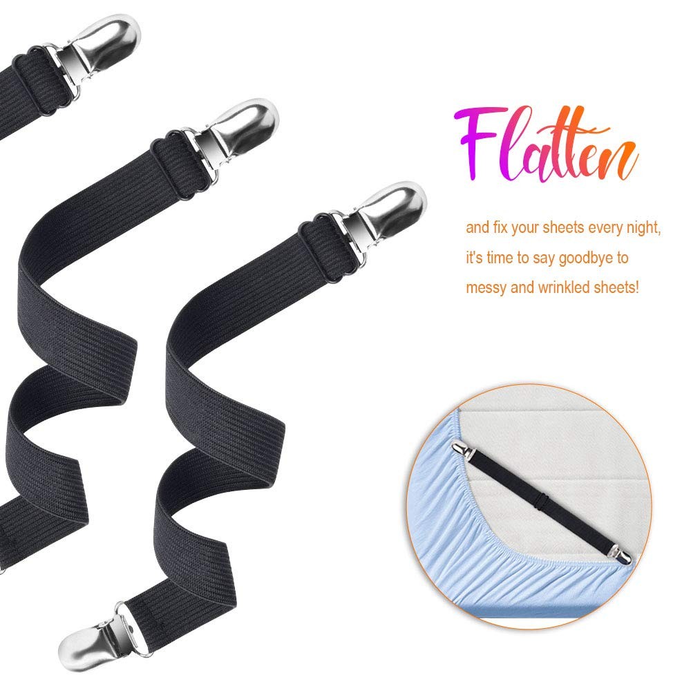 Bed Sheet Straps, Adjustable Elastic Fitted Sheet Corner Holders Straps to St...