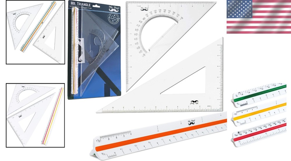 Precision Triangular Ruler Set: 12" Architect's Scale & 30/60, 45/90 Triangles