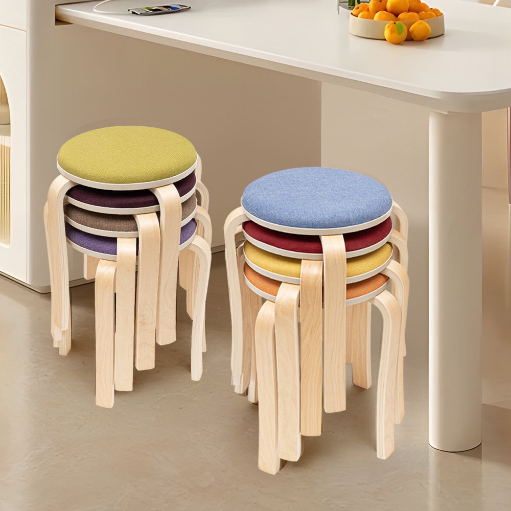 Set of 8 Stackable Stools, Stackable Round Stools, Stacking Wooden Stools NEW