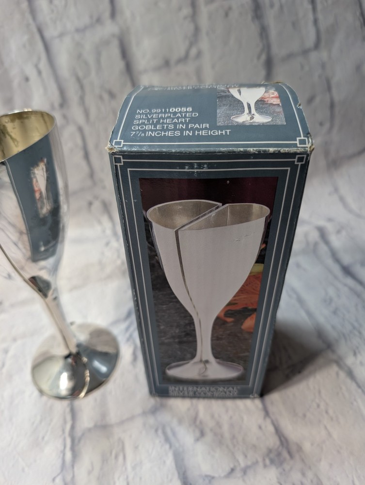 Vintage International Silver Company Plated Split Heart Wedding Goblet Pair