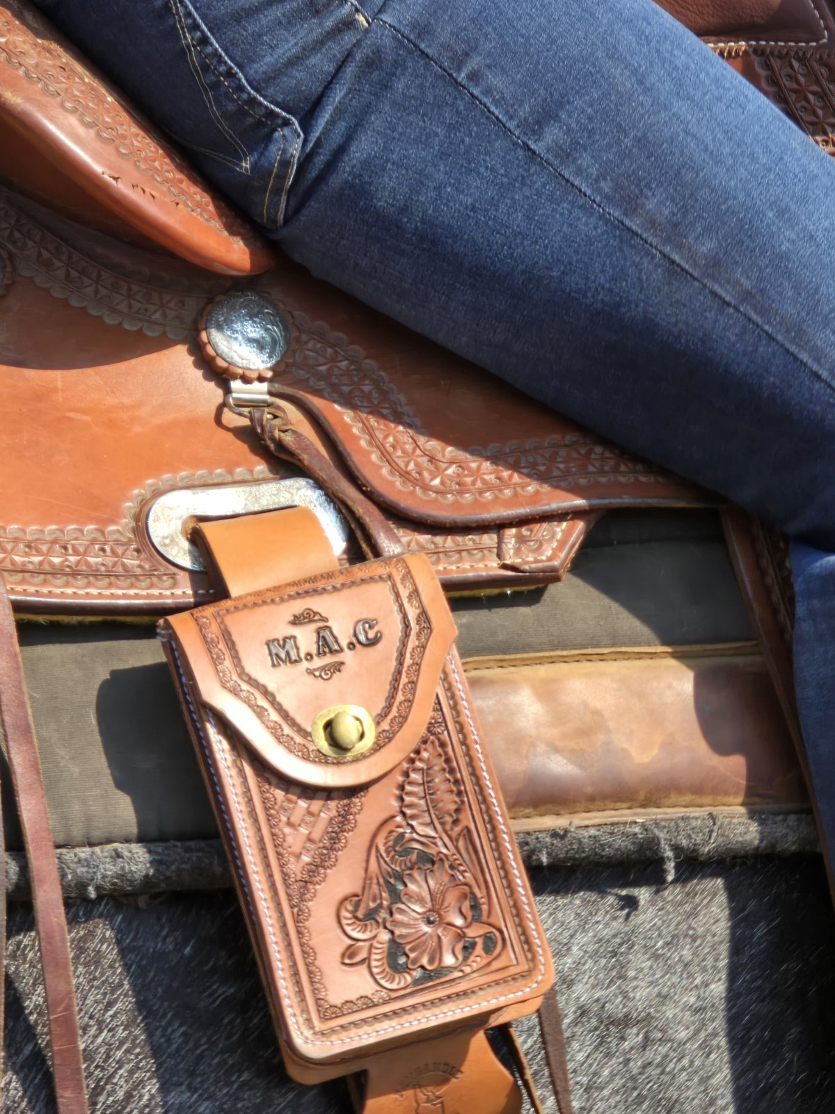 Customizable Leather Saddle Cell Phone Holder