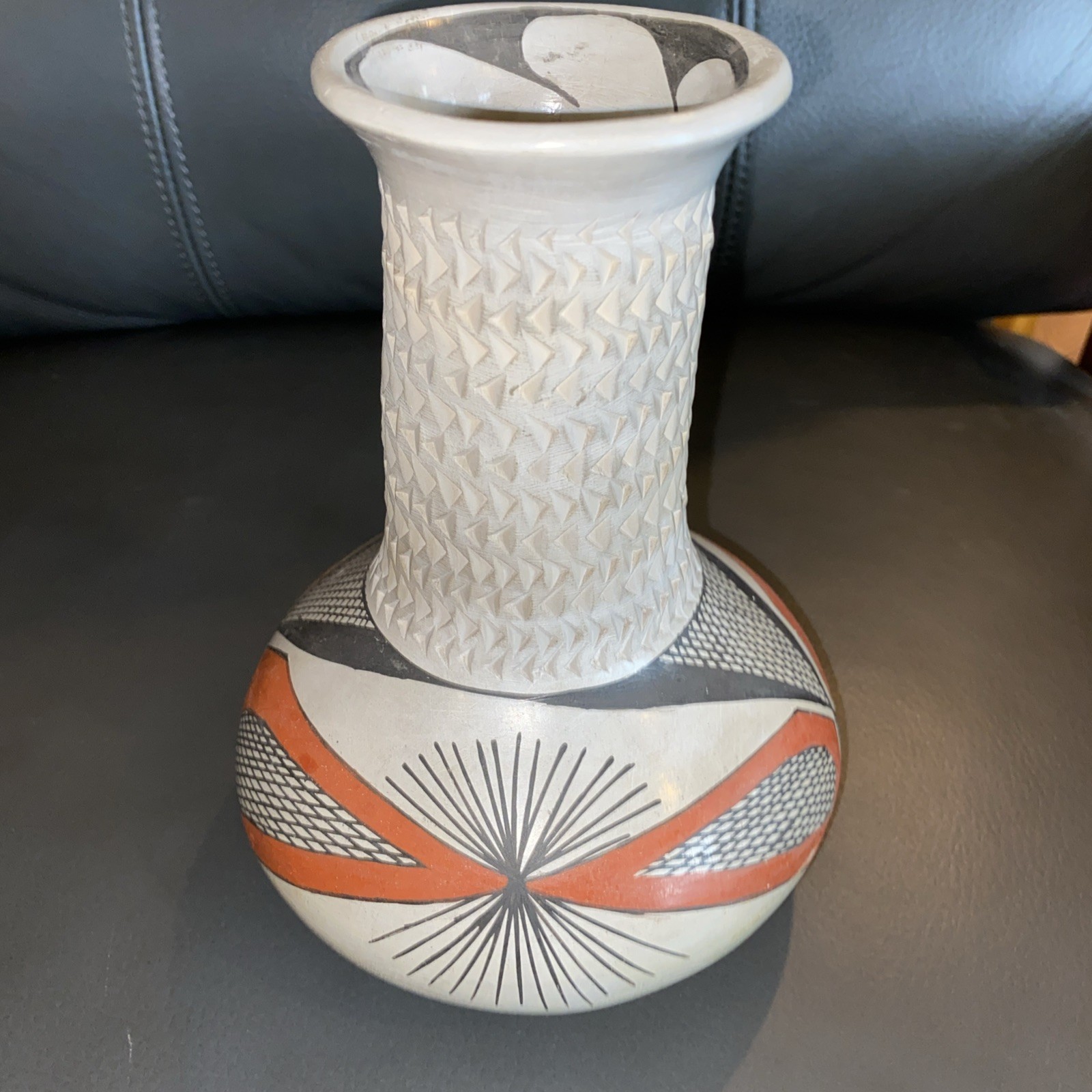Hand Crafted Pottery Vase, Native American Hopi Mata Ortiz , 7" Tall, Signed