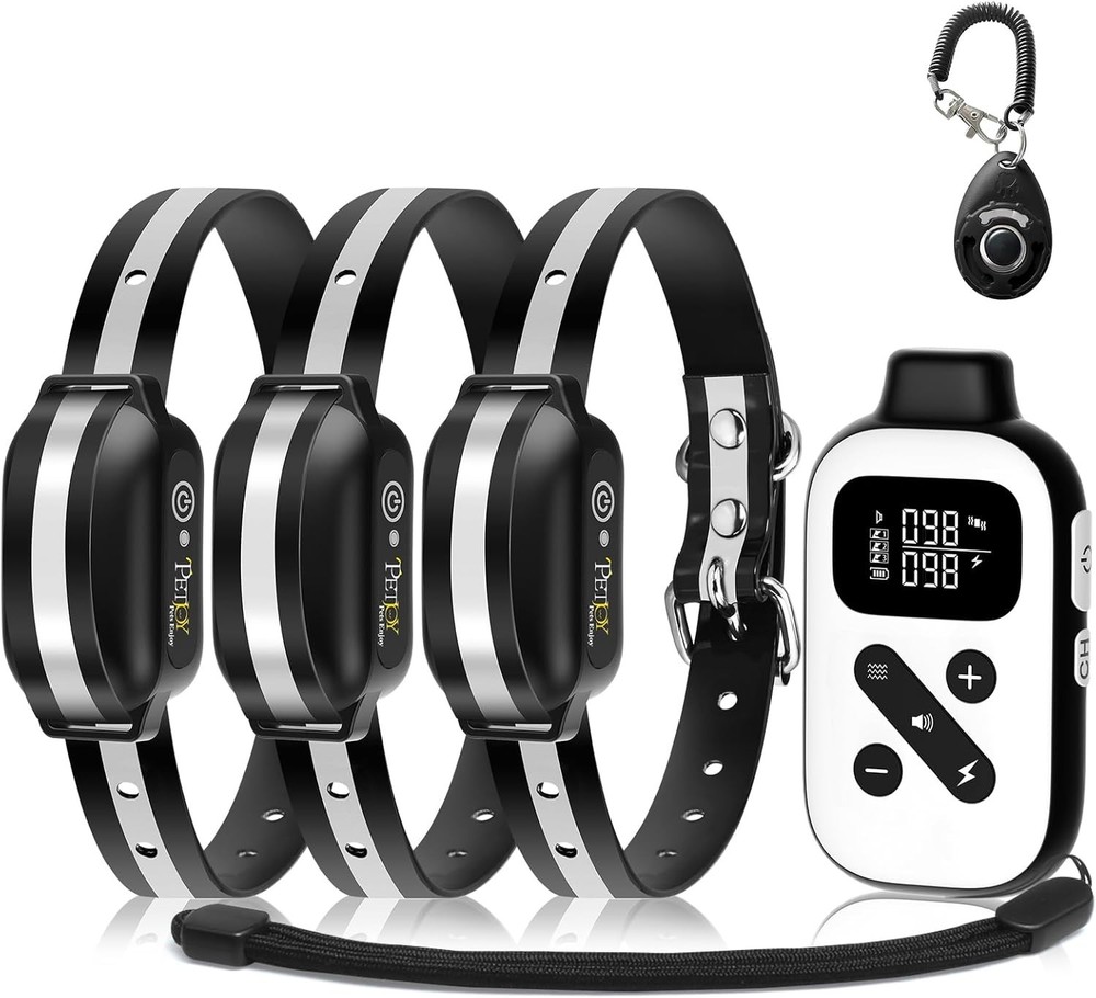 3 Dog VIBRATION TONE SHOCK Collar Large Automatic Bark Remote 5 LEVEL READ