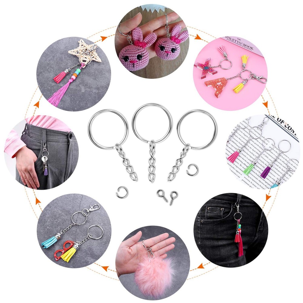 Audab 360Pcs Keychain Bulk, 120Pcs Rings with Medium, ['Silver']