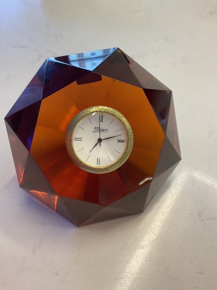 Moser Red Crystal Clock Signed