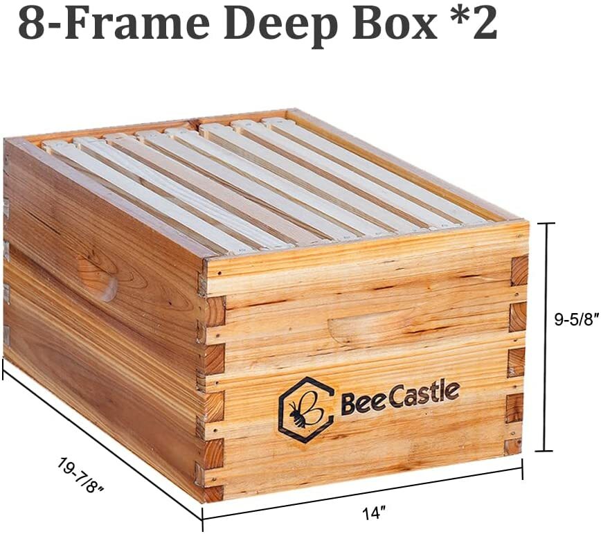8-Frame Beeswax Coated Langstroth BeeHive Kit (2 Deep Boxes and 1 Medium Box)