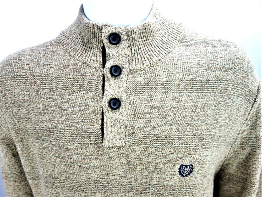 Large Chaps RL 3 Button Sweater Knit Henley Pullover Mock Turtleneck