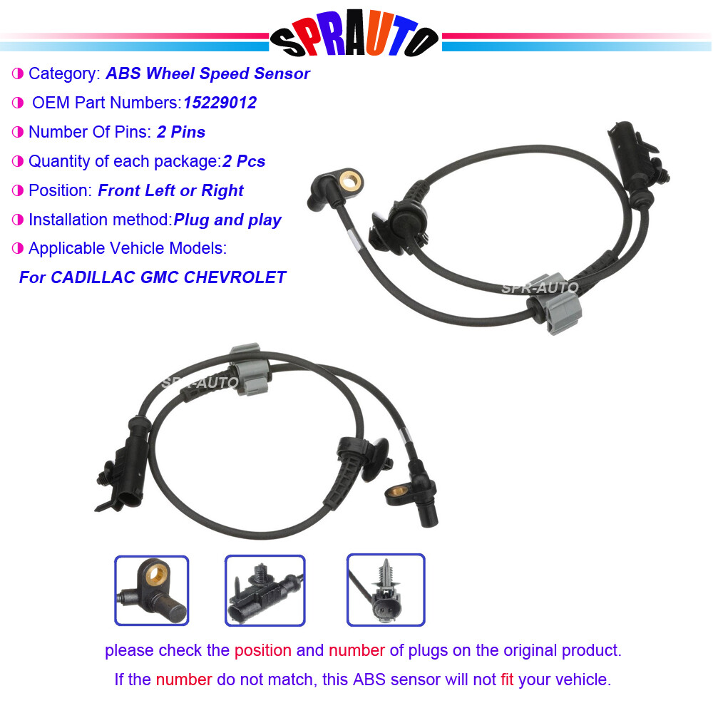 2ABS Speed Sensor SET Front Driver and Passenger Side For CADILLAC GMC CHEVROLET