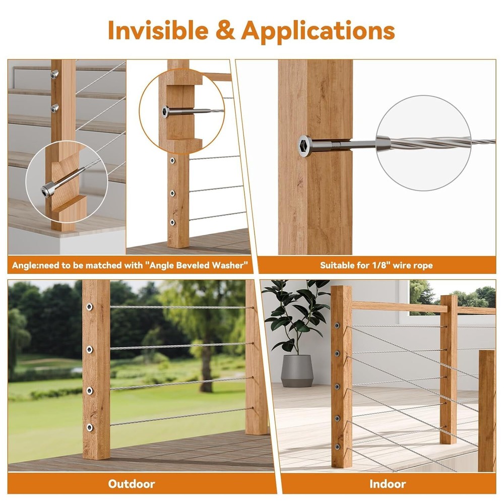 1/8"Invisible Cable Railing Kit,Stainless Steel Invisible Cable Railing Hardware
