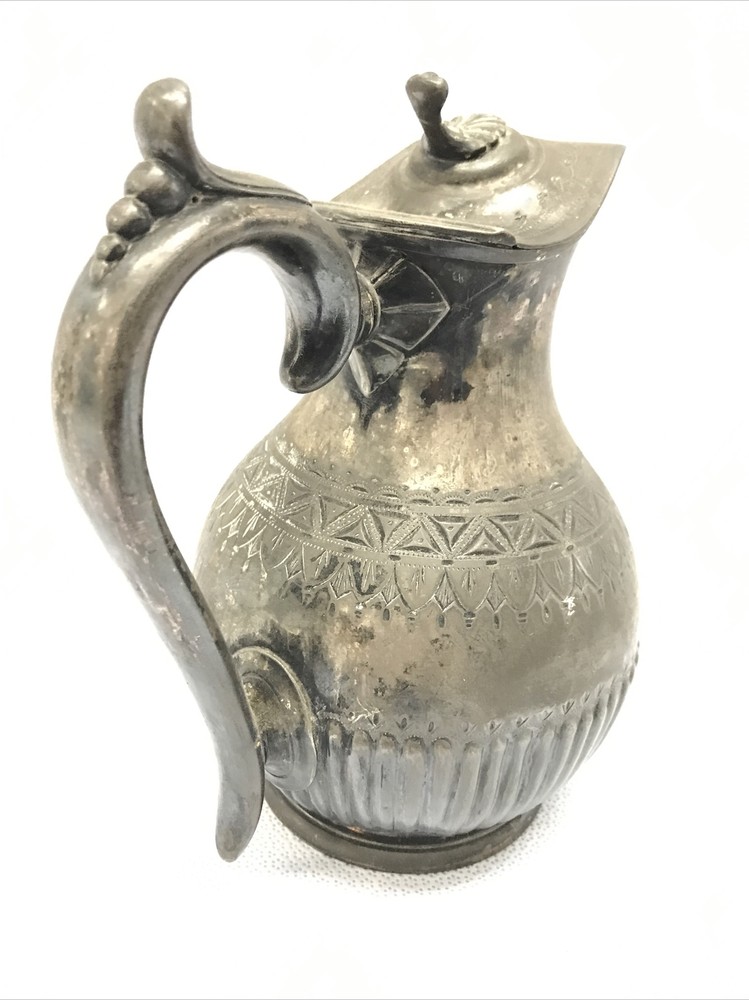 Vintage Silver Plated Hinged Lid Pitcher 7.5” Tall