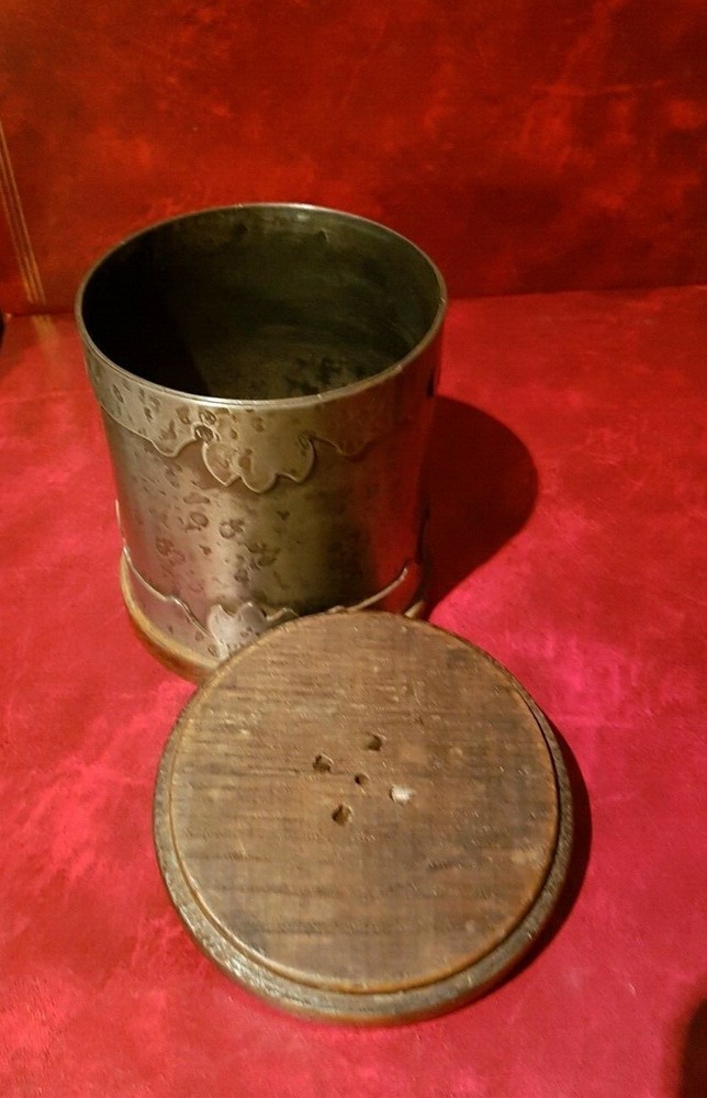 Stunning wooden and pewter pot