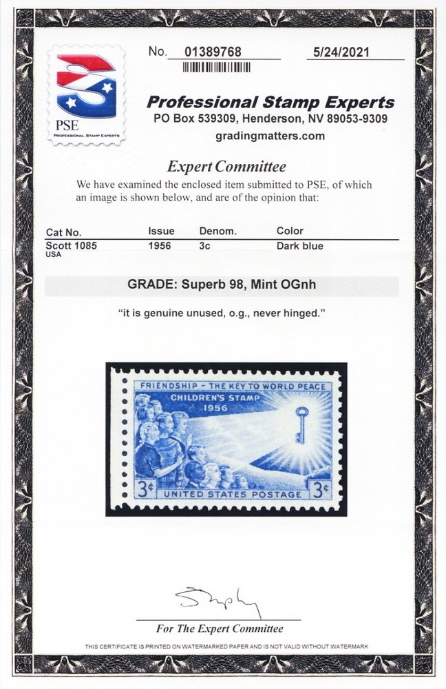 1085, Mint Superb NH 3¢ - PSE Graded 98 * Stuart Katz