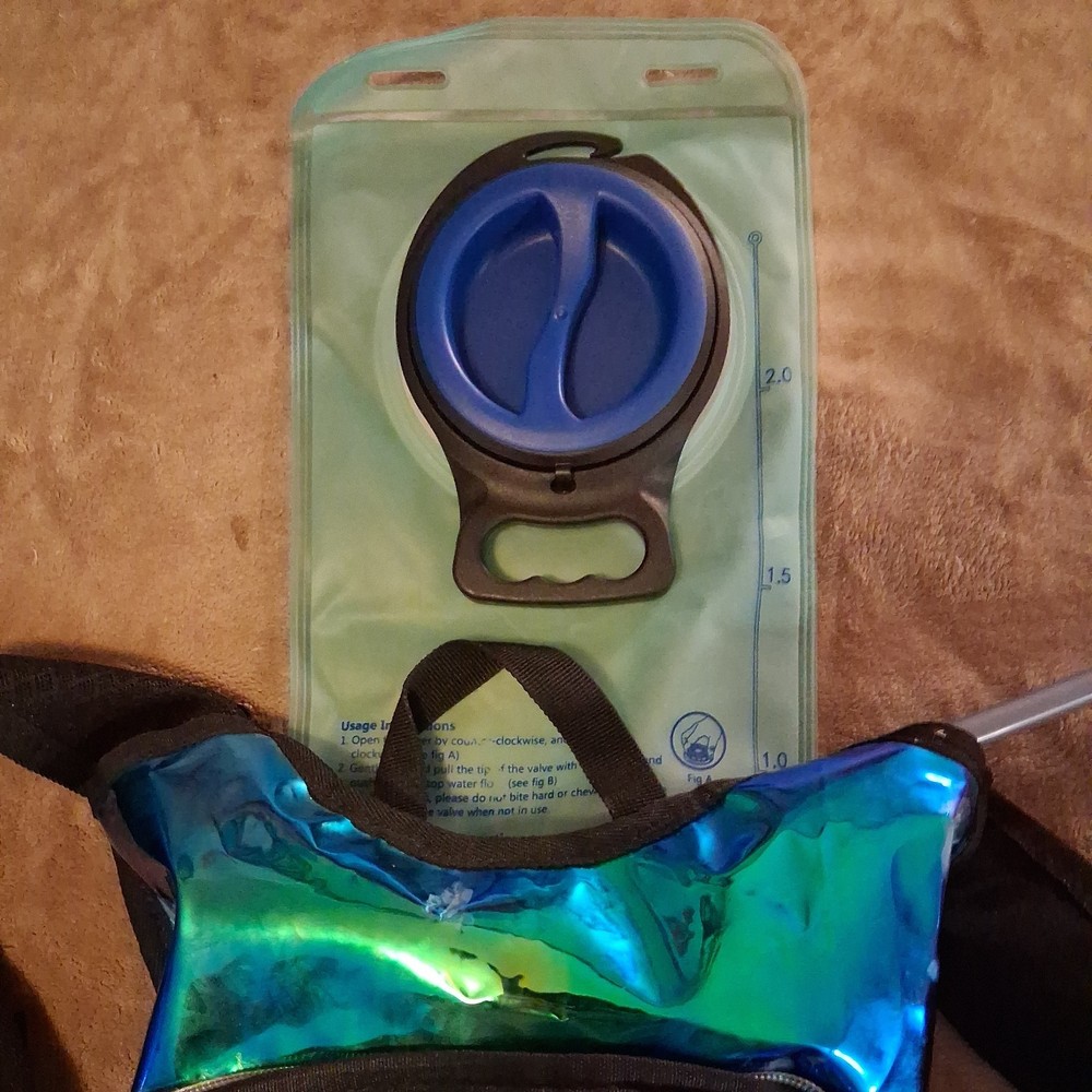 Hydration Backpack Pack with 2L Water Bladder Rave Essentials Holographic Green