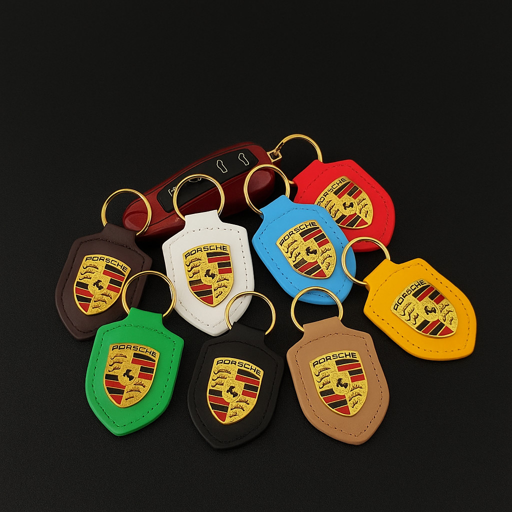 Porsche Crest Sheild Leather Keychain US Fast Free Shipping & Pick Your Color