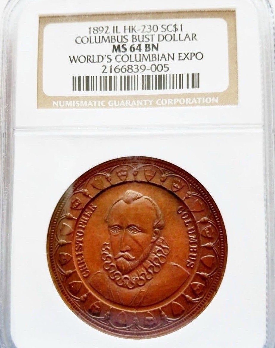 1892-Chicago Columbian Expo Medal-Columbus Bust, HK-230, NGC MS 64 BN-SC$1
