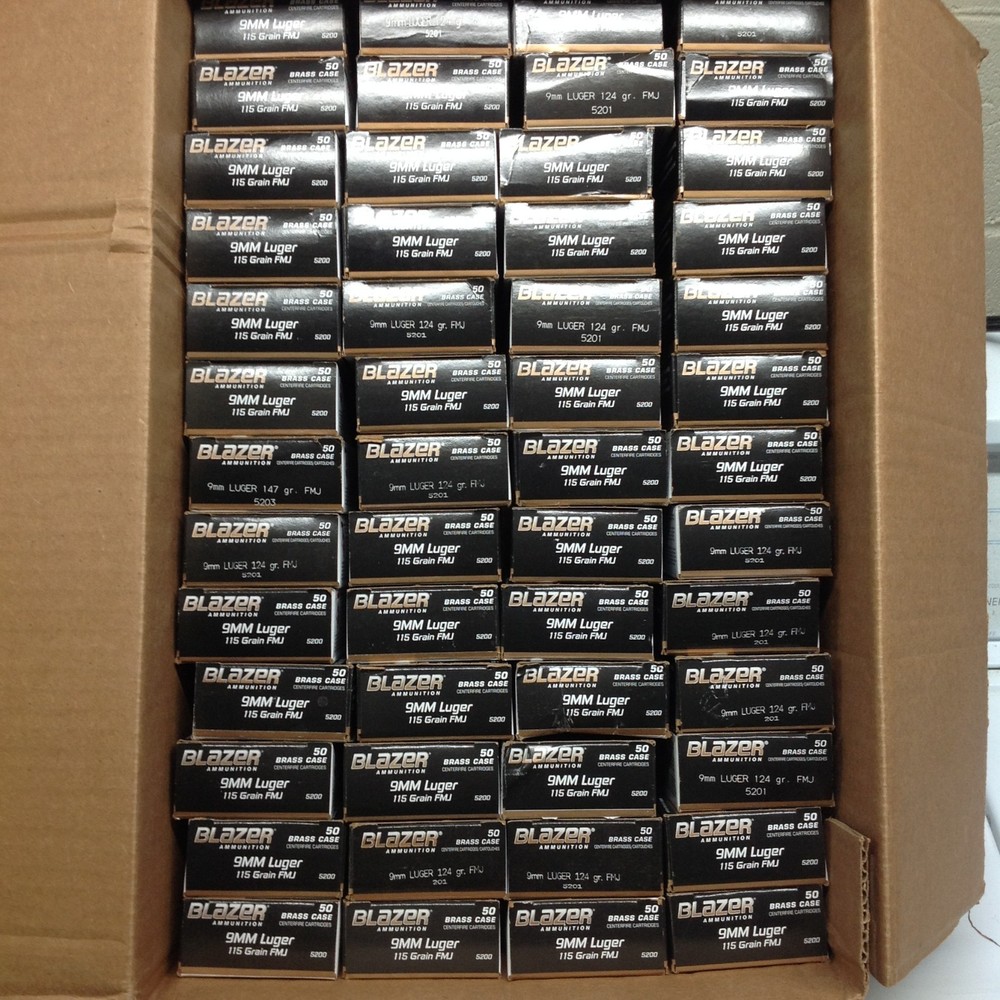 9mm used empty Blazer ammo boxes with trays