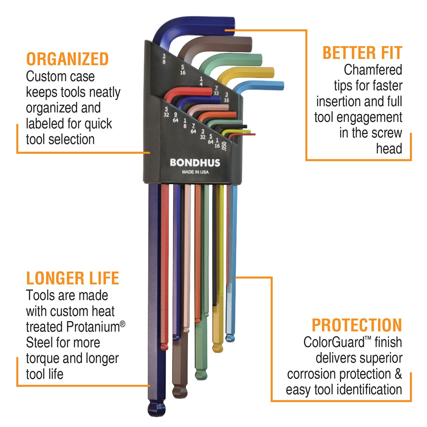 Bondhus 69600 Ball End DoublePK L-Wrench Set w/ColorGuard, 13 Piece