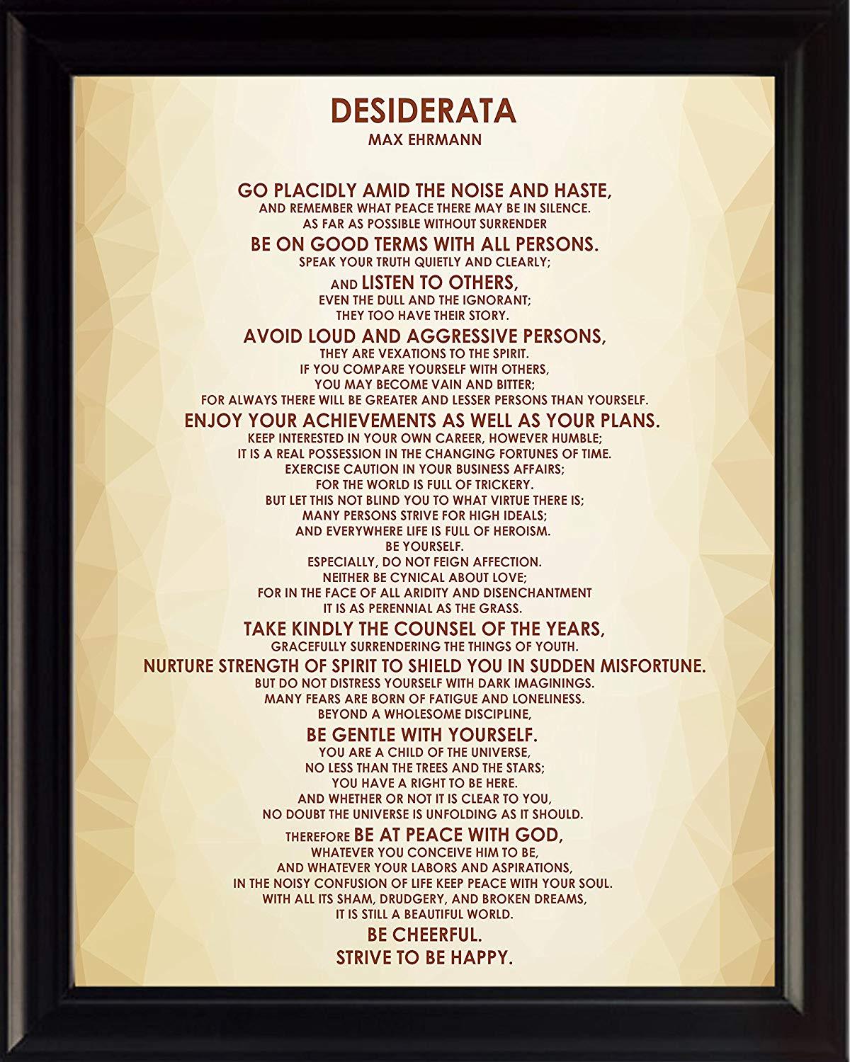 "Desiderata" Poem Max Ehrmann, Framed Poster Picture Print Motivational Wall Art