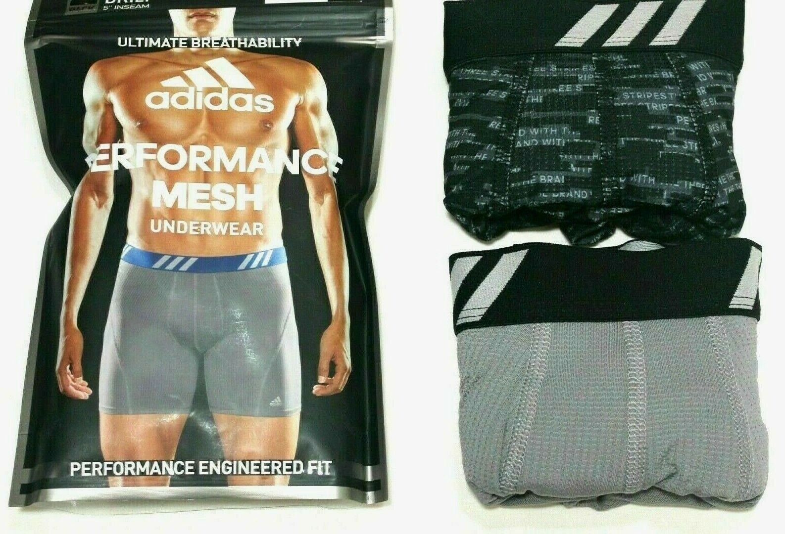 Adidas Men's Boxer Briefs 2 Pack L 36-38 Black Grey Stretch Performance MSRP$26