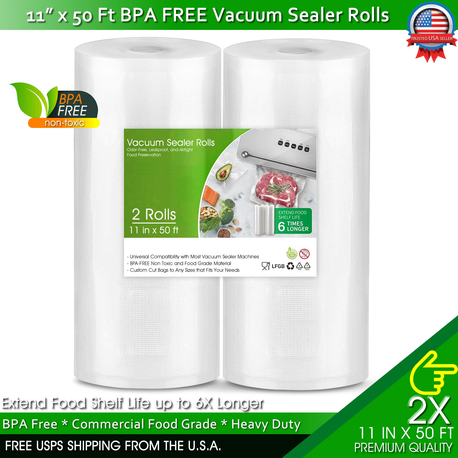 Vacuum Sealer Bags Rolls Jumbo 4Mil Food Saver Bag 8"x50' 11"x50' 8"x20' 11"x20'