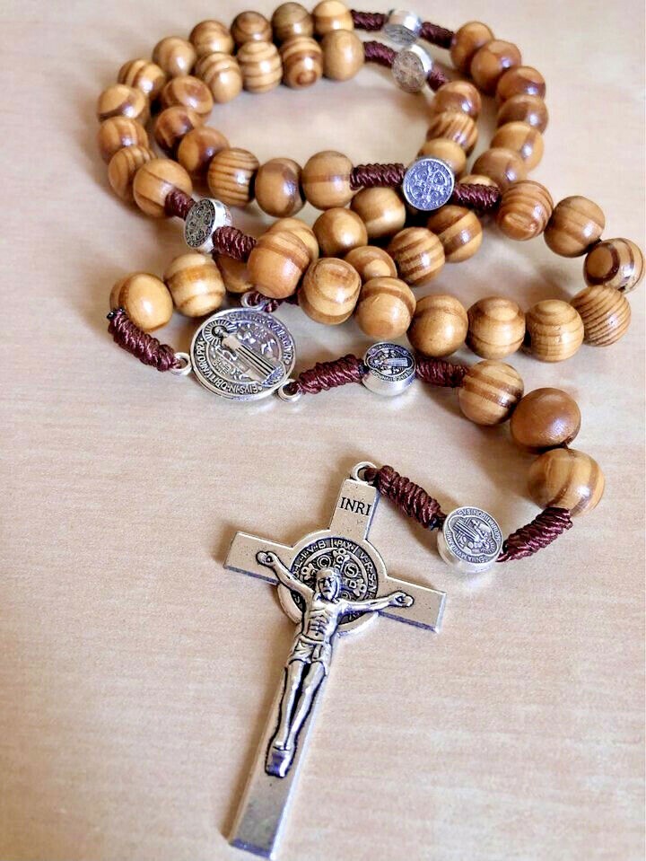 Blessed Rosary Necklace Wood Beads Jerusalem Crucifix Holy Land