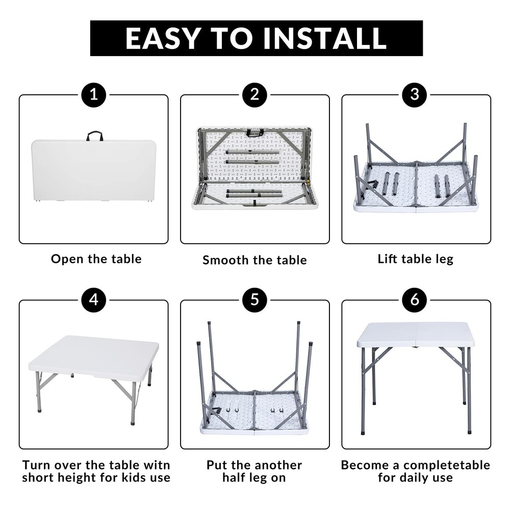 34" Square Folding Table with Resin Top, Plastic Folding Card Table with Coll...