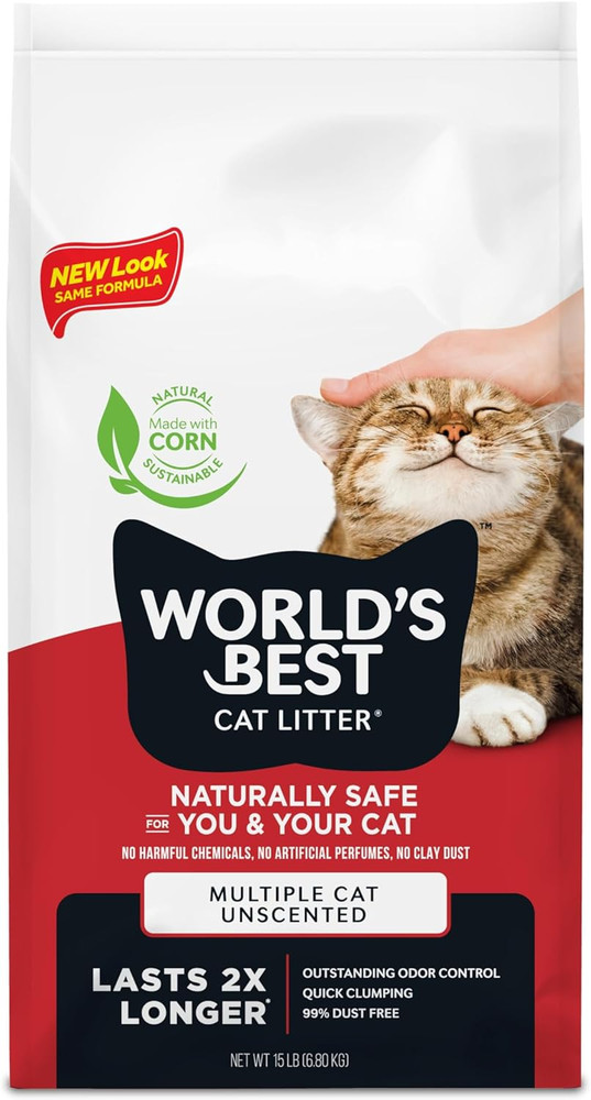 Multiple Cat Unscented, 15-Pounds - Natural Ingredients, Quick Clumping, Flushab