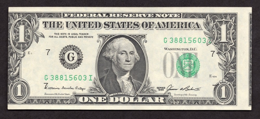 1985 $1 FRN Third Printing Shift & Misaligned Cutting Error Note - Uncirculated