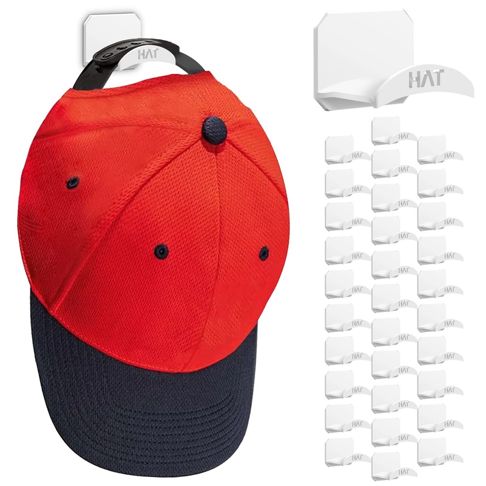 32 Pack Wall Mount Hat Rack for Baseball Caps Hanger Holder No Drilling