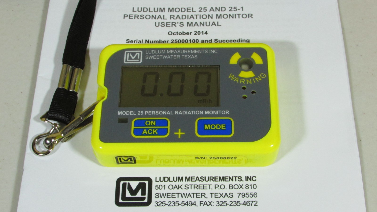 Ludlum Model 25 Personal Radiation Monitor Geiger Counter Detector Dosimeter