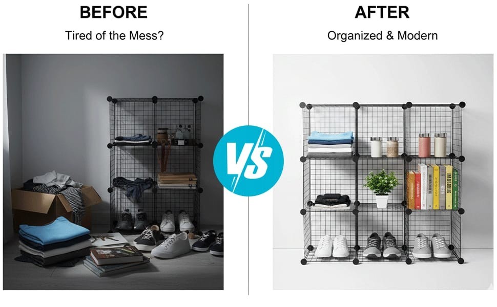 Cube Storage Organizer 4 - Wire Grid Closet and Shelves, Stackable Storage Bin