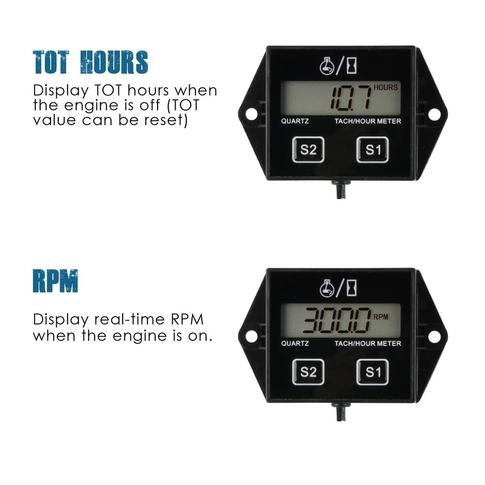 Digital Hour Meter Tachometer, Maintenance Reminder, Battery Replaceable, Aut...