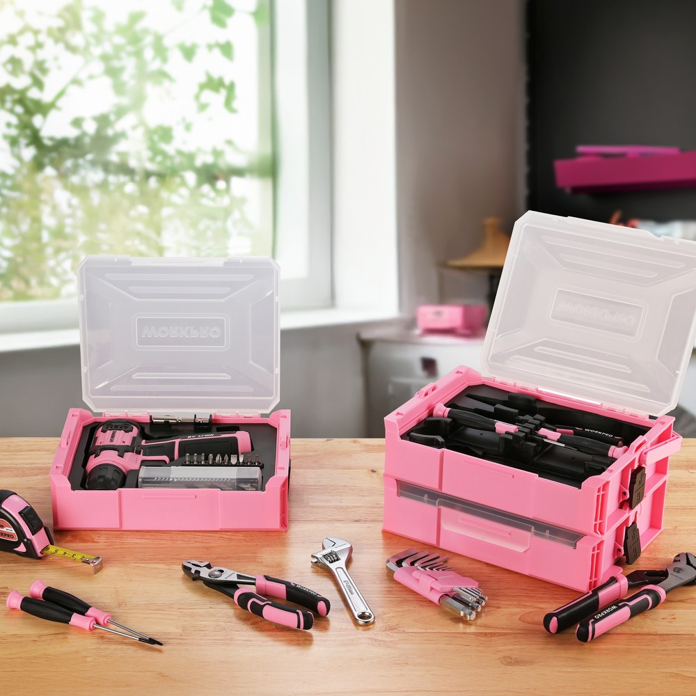 Pink Cordless Drill Driver with Toolbox 43PC wi/8V Lithium-ion Power Drill&Bits