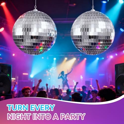 Disco Ball 4" Inch 2-Pack,Silver Hanging Ball with Attached String for 4 in