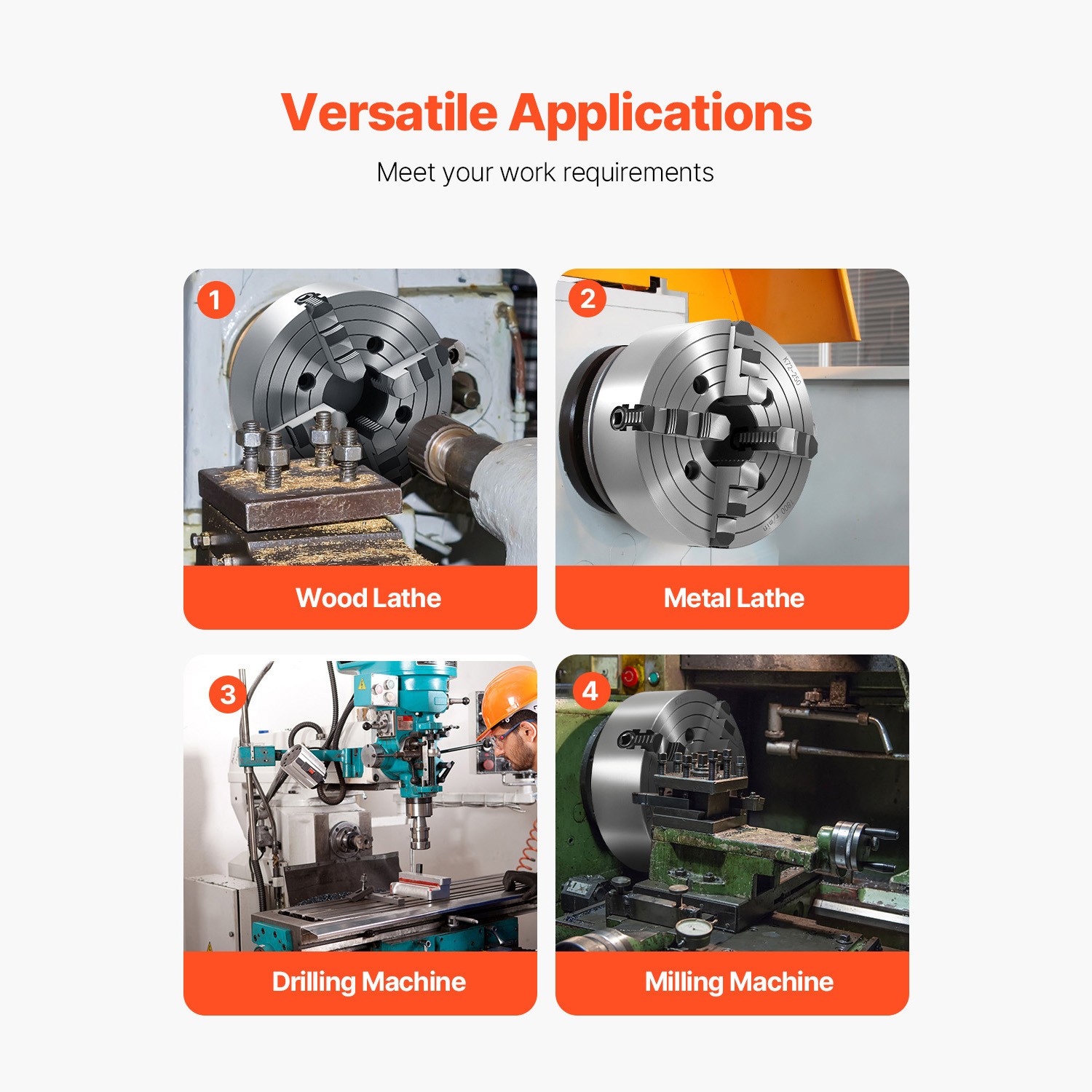 10 Inch 4-Jaw Self-Centering Lathe Chuck for Drilling Milling Machine