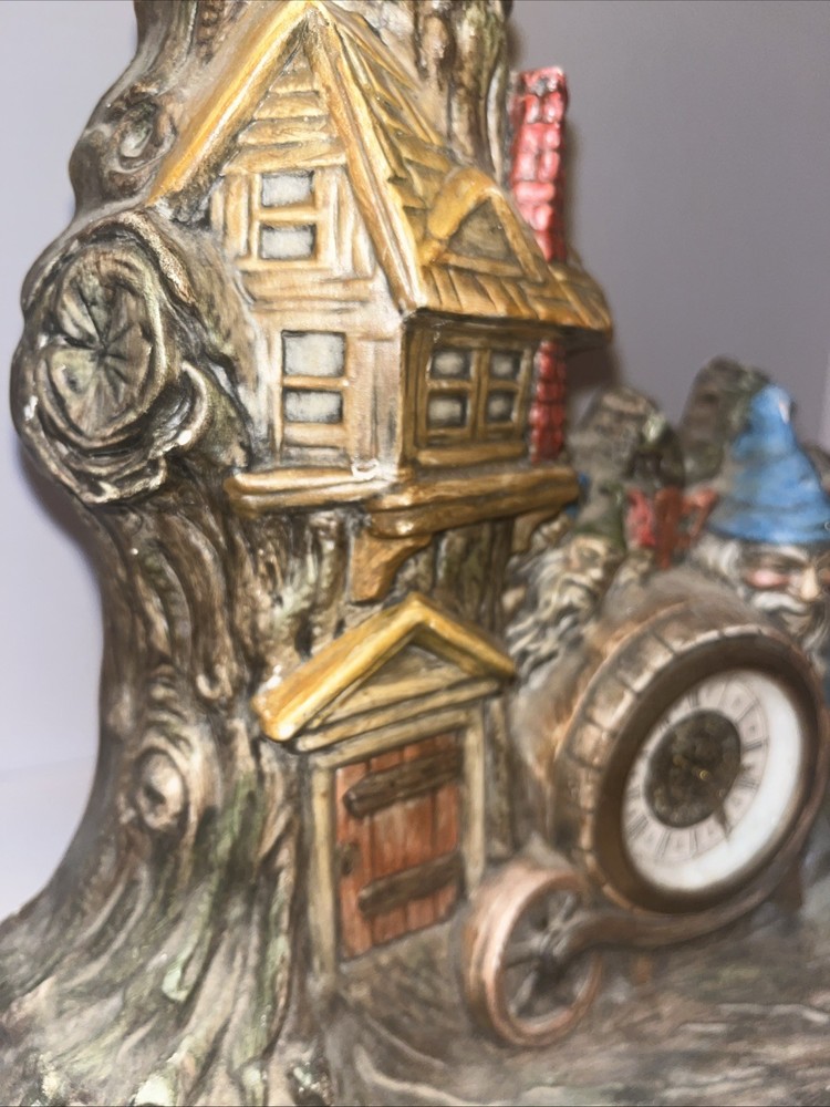 VINTAGE GNOME IN TREEHOUSE CLOCK GERMANY CERAMIC