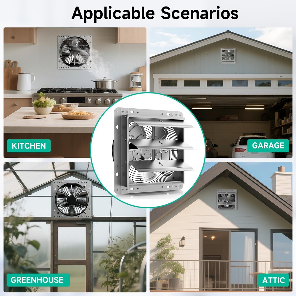 12 Inch Shutter Exhaust Fan，Automatic Shutter with ON/OFF Switch, 1430 CFM Hi...