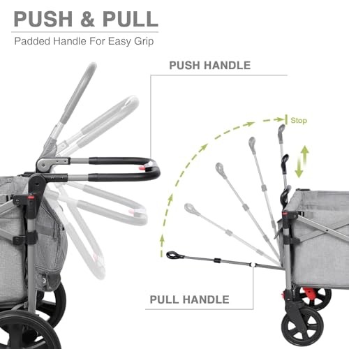 Foldable Wagons for Two Kids & Cargo, Collapsible Folding Stroller with Gray