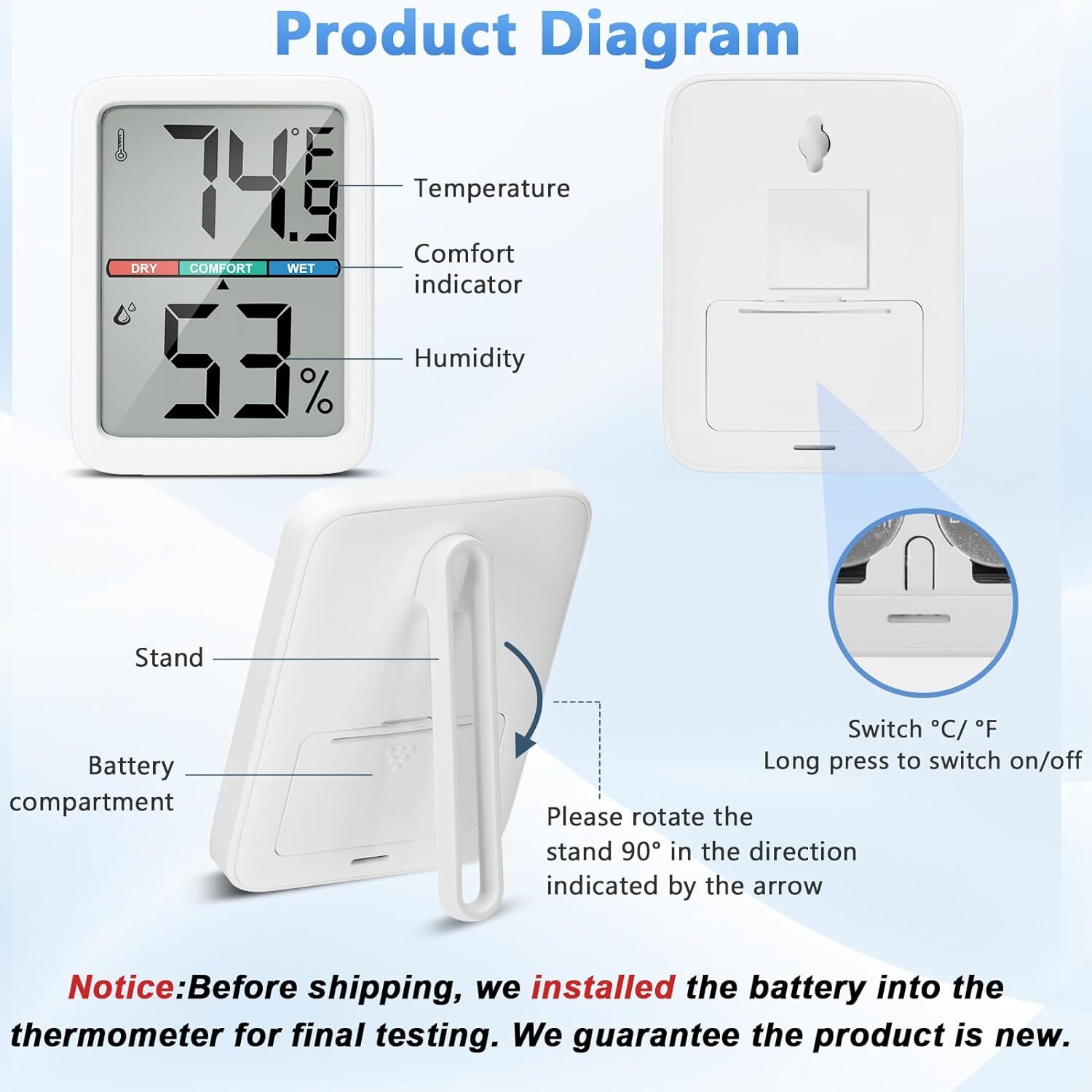 Digital Thermometer Hygrometer, Large LCD Screen Room Thermometer...