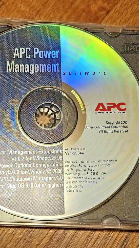 APC Power Management Software CD Windows 98/2000/& Mac OSX 9.0.4 - Good