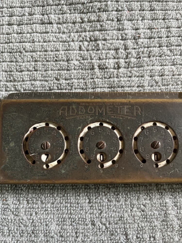 Addometer Adding Machine Brass Dial Calculator Reliable Typewriter Co. Ruler VTG