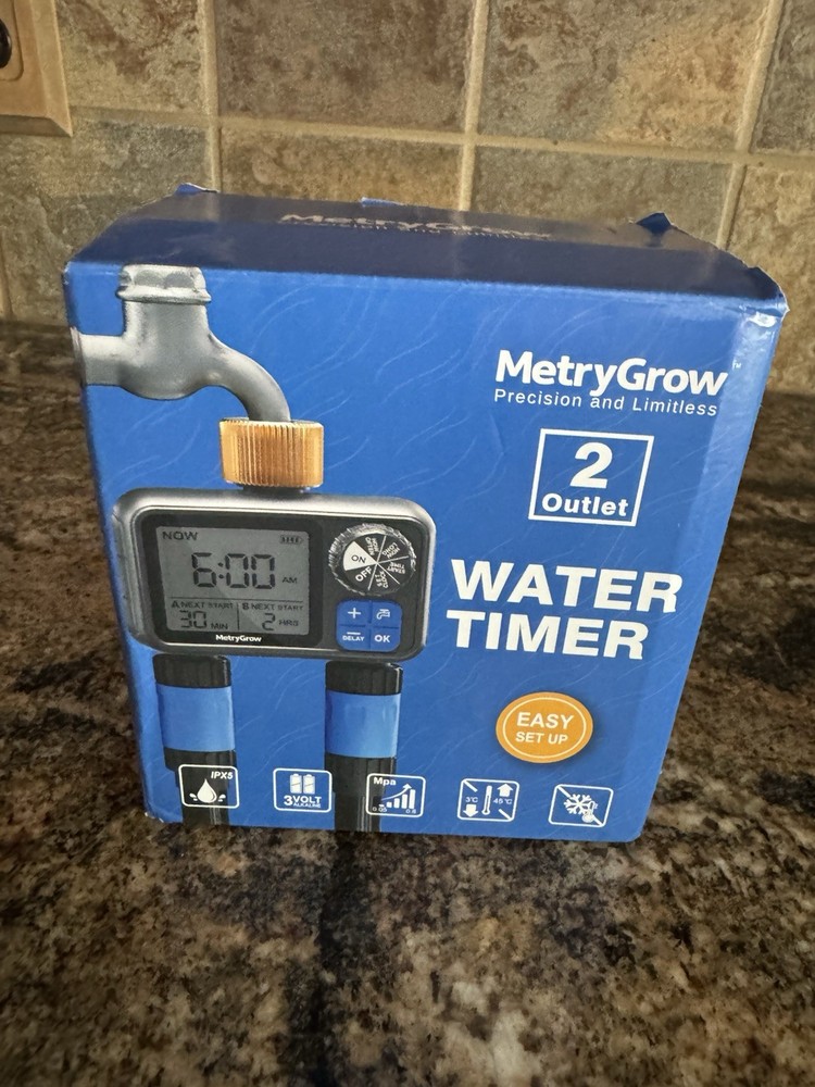 MetryGrow 2-outlet programmable water timer for automated watering