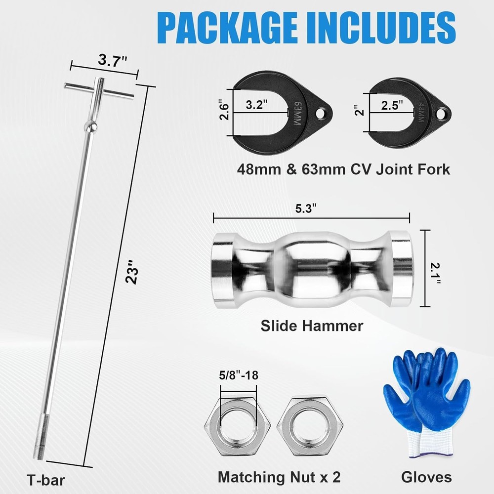 Clatoon Inner CV Axle Puller Tool with 5/8"-18 Slide Hammer, Slide Hammer Puller