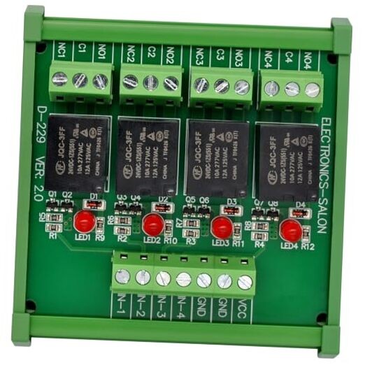 DIN Rail Mount 4 SPDT 10Amp Power Relay Interface Module, DC 24V Version.