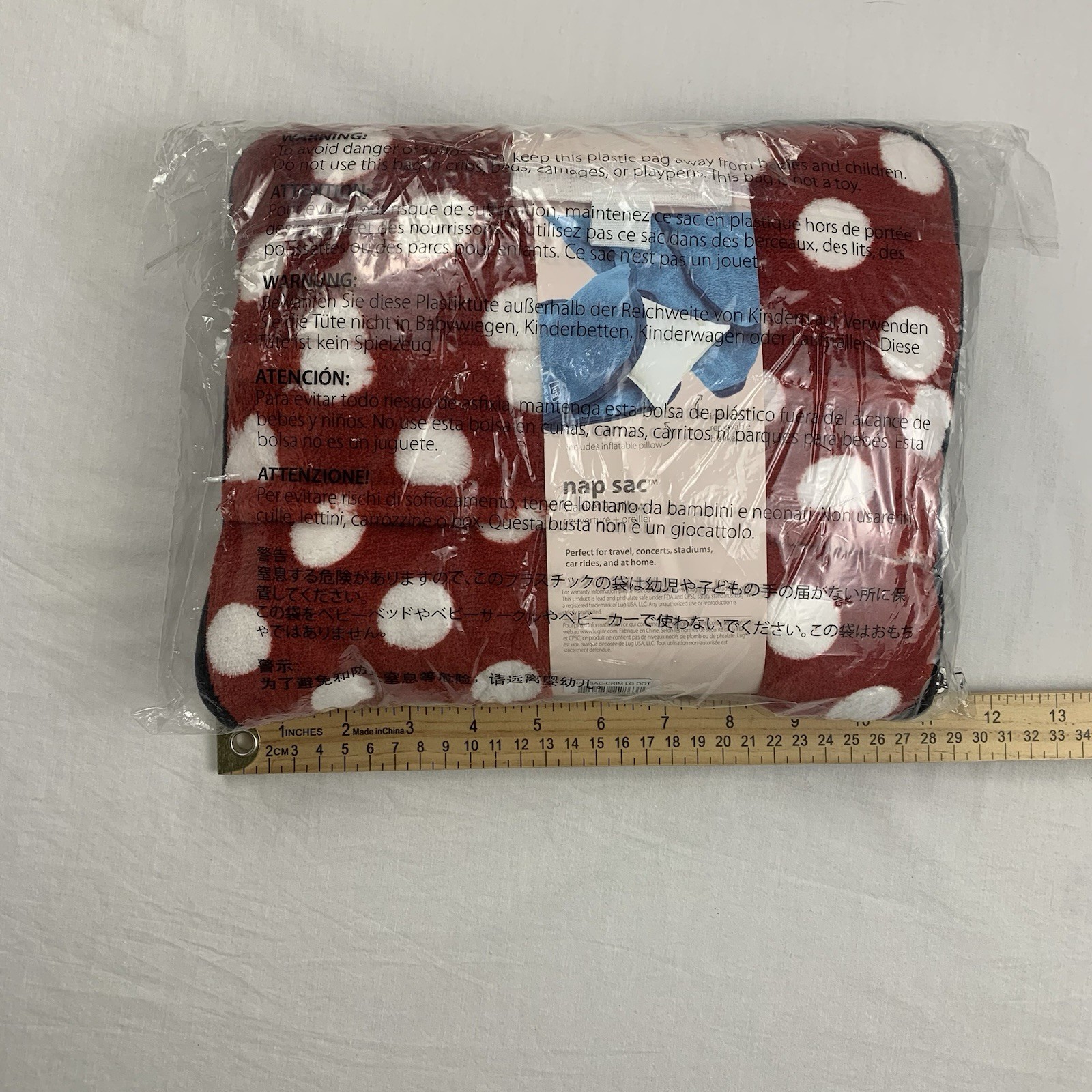 LUG Nap Sac Packable Travel Pillow Blanket Set Red White Polka Dot Minnie NEW